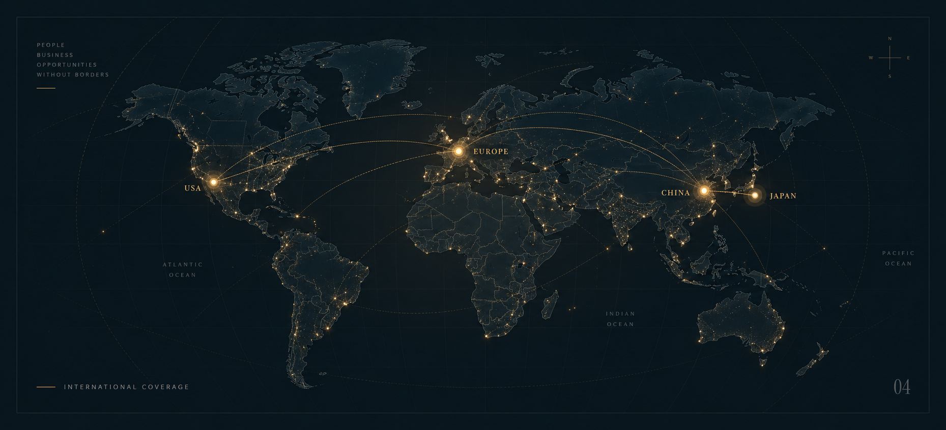 World map showing international destinations